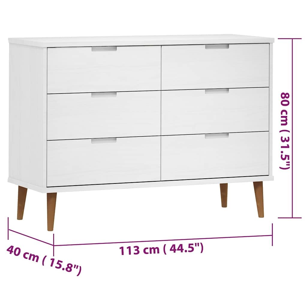 Générique Komoda MOLDE biała 113x40x80 cm, 6 szuflad
