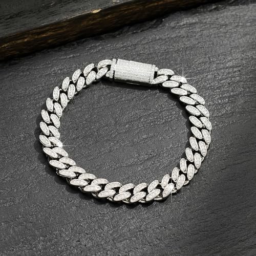 Silver Cuban Link Bracelet for Men - Chunky Iced Out Design with Full CZ & Moissanite - Ideal Men's Jewelry Gift & Hip-Hop Silver Bracelet for Men