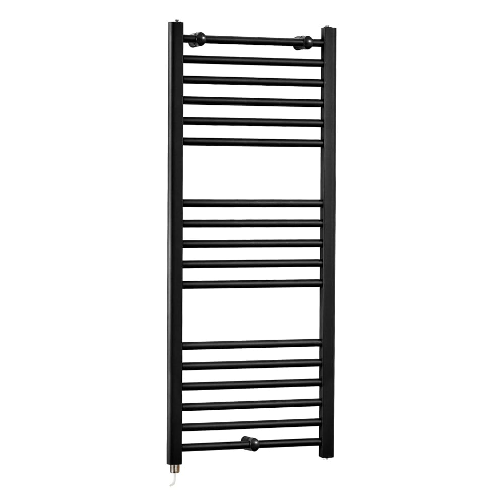 Milano Nero 600W Black Straight Bar Electric Heated Towel Rail - 1200 x 500mm