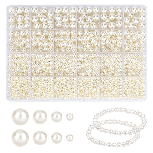 FIHODONE 2300PCS Pearl Beads,4/6/8/10mm White Beads Jewellery Making