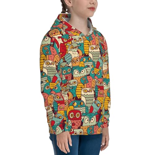Funny Owl Bird Kids Pullover Hoodies Boys Sweatshirts Girls Athletic Clothes with Pocket3