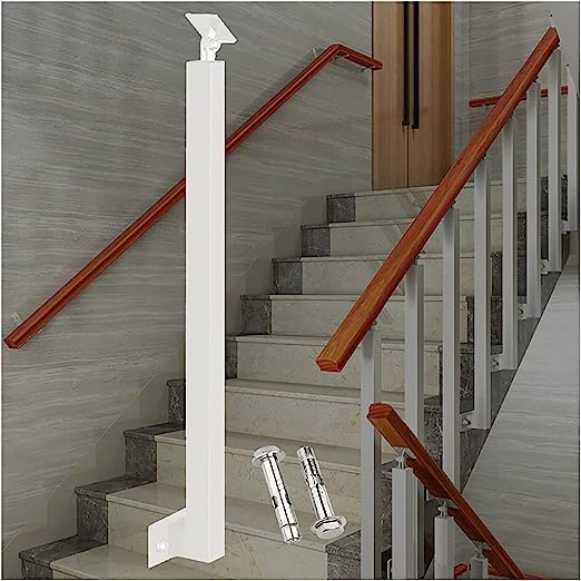 Genérico Barandilla de Escalera de Hierro Forjado - Poste de Metal Negro Mate para pasamanos de terraza, Porche y Loft - Columna de barandilla Cuadrada de 105 cm/41,3 Pulgadas