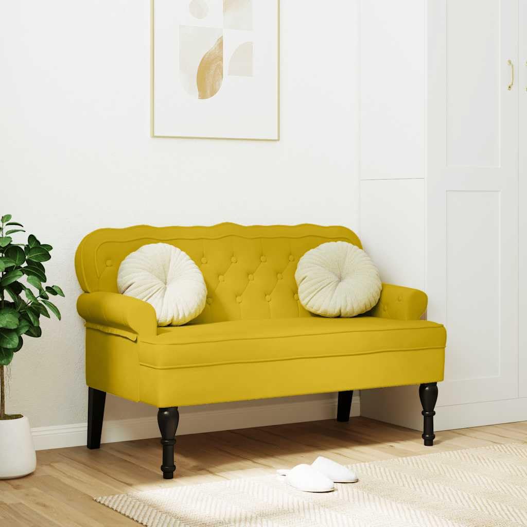 vidaXL Banco, Silla con Respaldo Reposabrazos, Banca de Final de Cama, Asiento Tapizado para Pasillo Recibidor Dormitorio, Terciopelo Amarillo