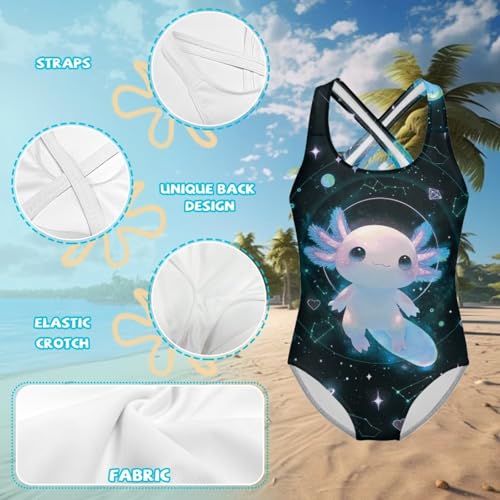 Image of WELLFLYHOM Girls' One Piece Swimsuit for Age 5-14 Cross Back Full Coverage Swimwear Sleeveless Bathing Suits