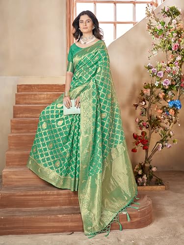 Image of Mehrang Cotton Banarasi Silk Saree for Women With Unstitched Blouse Piece