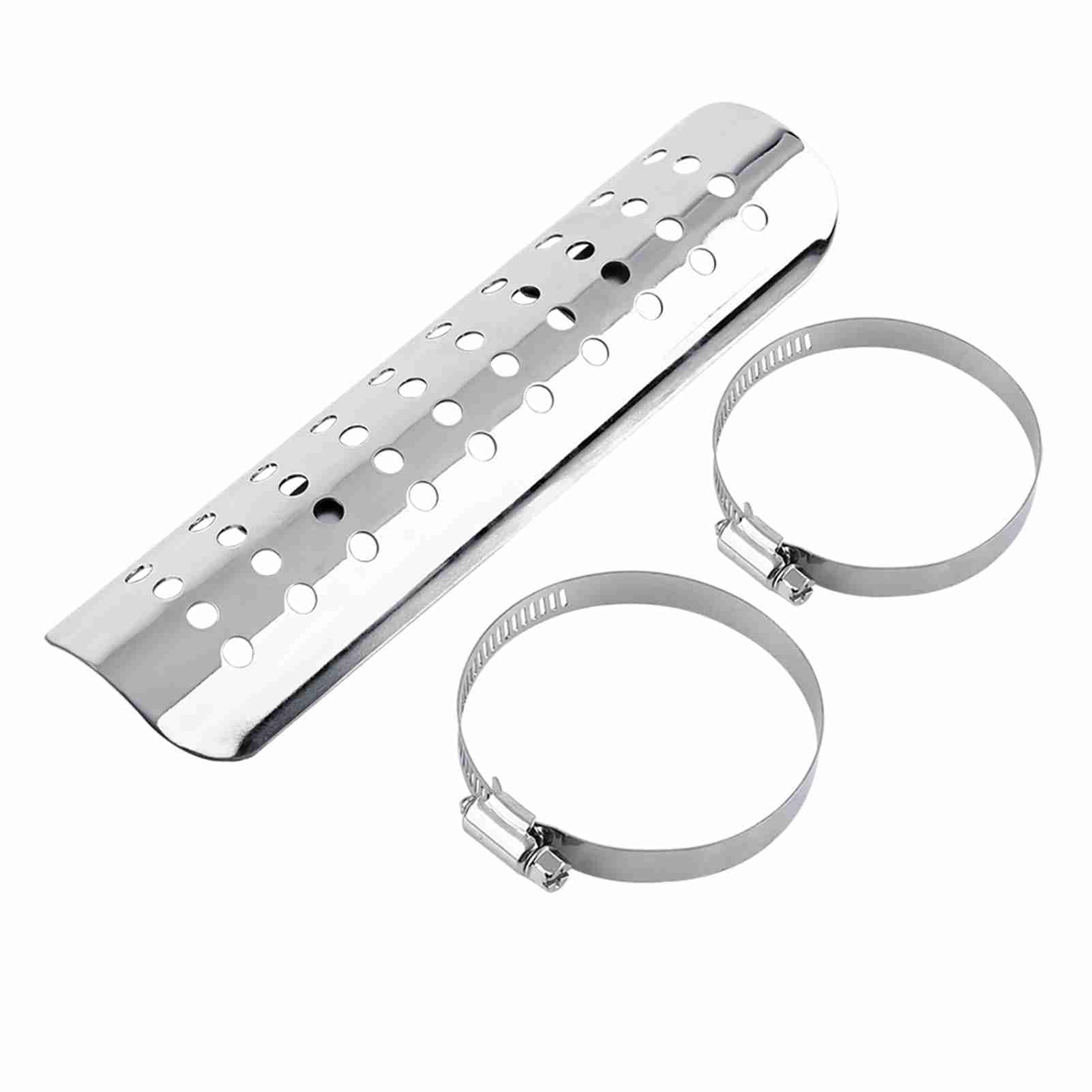 Yctze Cubierta del Tubo de Escape de la Motocicleta, Silenciador de Calor, Estilo de Agujero Recto, Protección contra Quemaduras de Acero con 2 Abrazaderas para Motocicletas (SILVER)