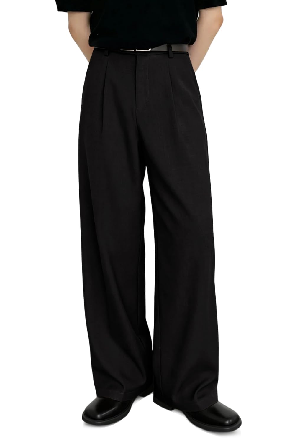 Heyfanee Wide Leg Dress Pants Men Loose Fit Pleated 30 Inch Inseam Stretchable Elastic Waist Old Money Baggy