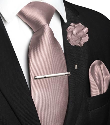 Image of JEMYGINS Formal Necktie Solid Color Tie and Pocket Square with Tie Clip Lapel Pin Sets for Men 4PCS