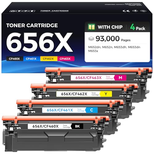 Image of 656X Toner Cartridge 4-Pack Replacement for HP 656X CF460X CF461X CF462X CF463X Toner Compatible for HP Color LaserJet Enterprise M652dn M652n M653dh M653dn M653x Printer Ink Black Cyan Magenta Yellow