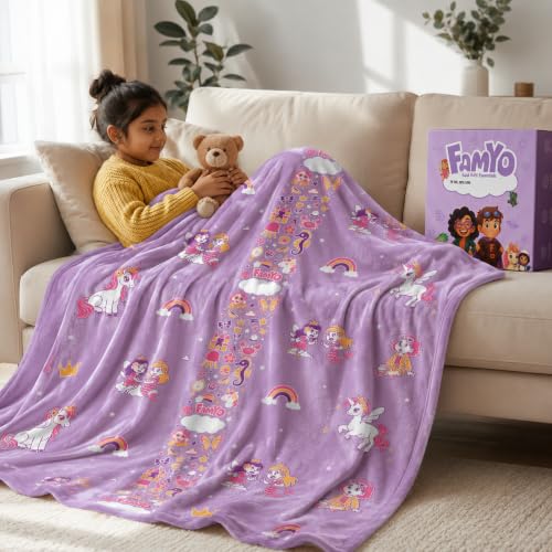 Image of Famyo GlowMaxx Glow Blanket for Kids - Mira the Mermaid | Soft Flannel Double Bed Blanket 200x152 cm | Glow in Dark Winter Blanket | Safe & Lab-Tested | Best Gift for Kids (Purple)