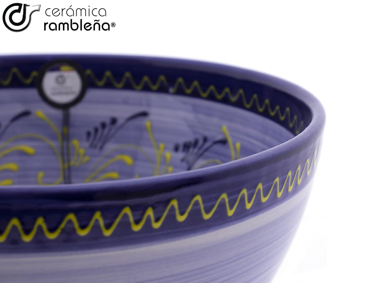 CERAMIKA RAMBLEŃSKA | Ceramiczna miska do sałatek | Oryginalne salaterki | Niebiesko zdobione salaterki kuchenne - model 30 | 100% dekoracja ręczna | 26x26x13,5 cm