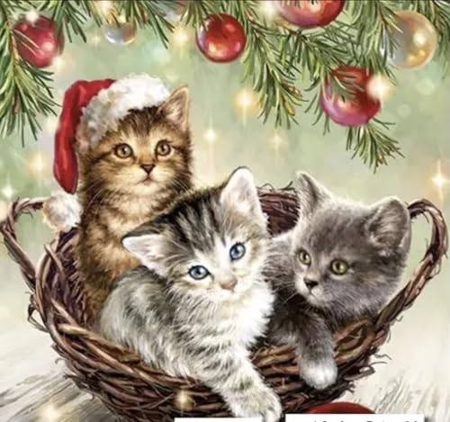 Set of 2 Individual Decoupage Paper Party Napkin Kittens Basket Christmas Watercolor Decor Luncheon Napkins for a Birthday Holiday, Wedding, Cocktail Party