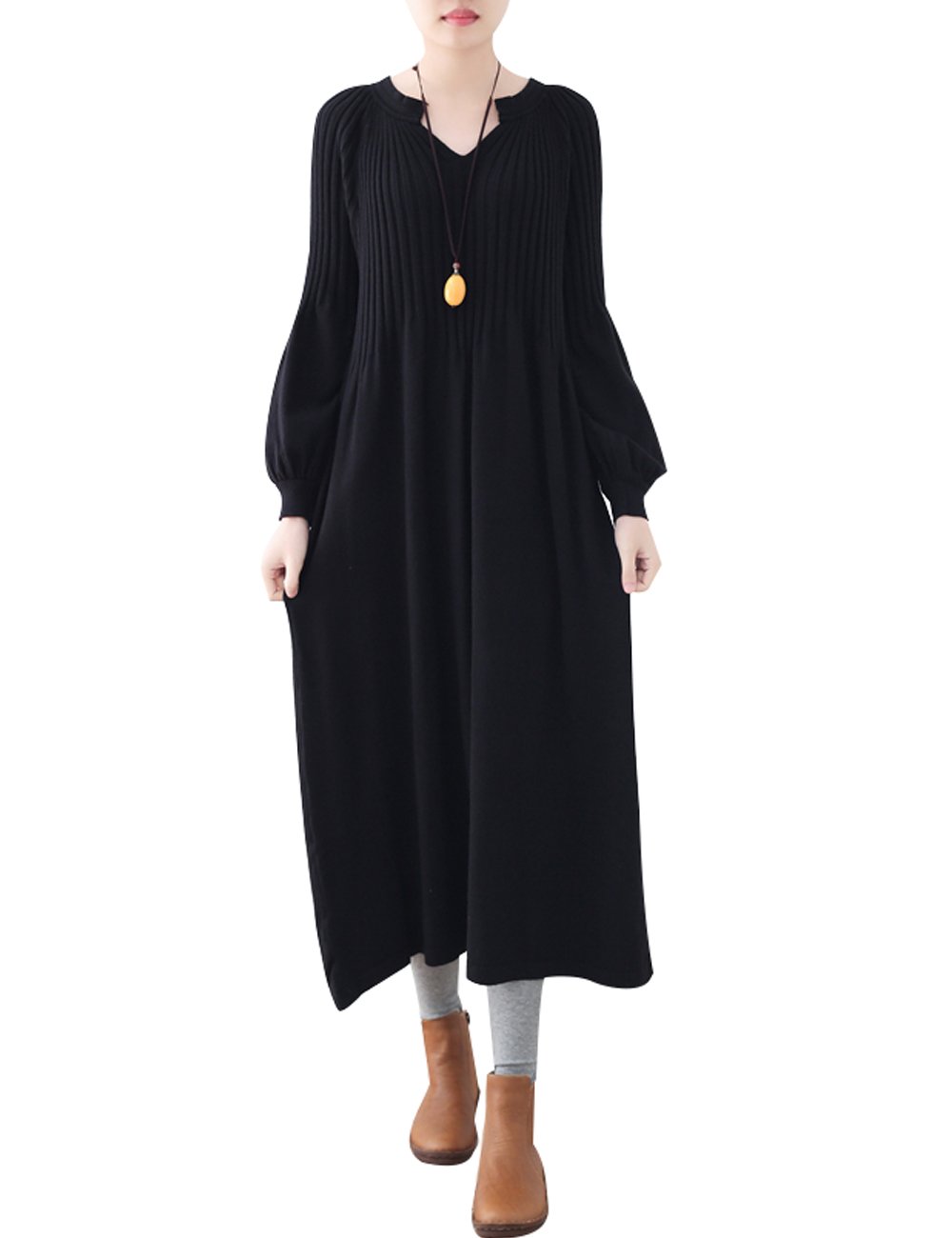 Youlee Donna Inverno Autunno Lana Maglione Vestito Abiti Lunghi a Manica lungaa