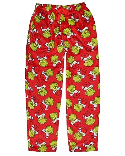 Dr. Seuss Men's GRINCH Santa Claus Toss Print Super Minky Fleece Lounge Pajama Pants3