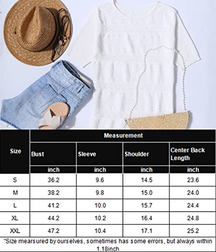 Zeagoo Womens Short Sleeve Sweaters Tops Spring Soft Crew Neck Dot Pullover Shirt Lightweight Knit Sweater Blouse Brown M #TOP5
