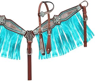 Showman Pony Holographic Snake Print Overlay Headstall and Breast Collar Set with Metallic Fringe (Teal)
