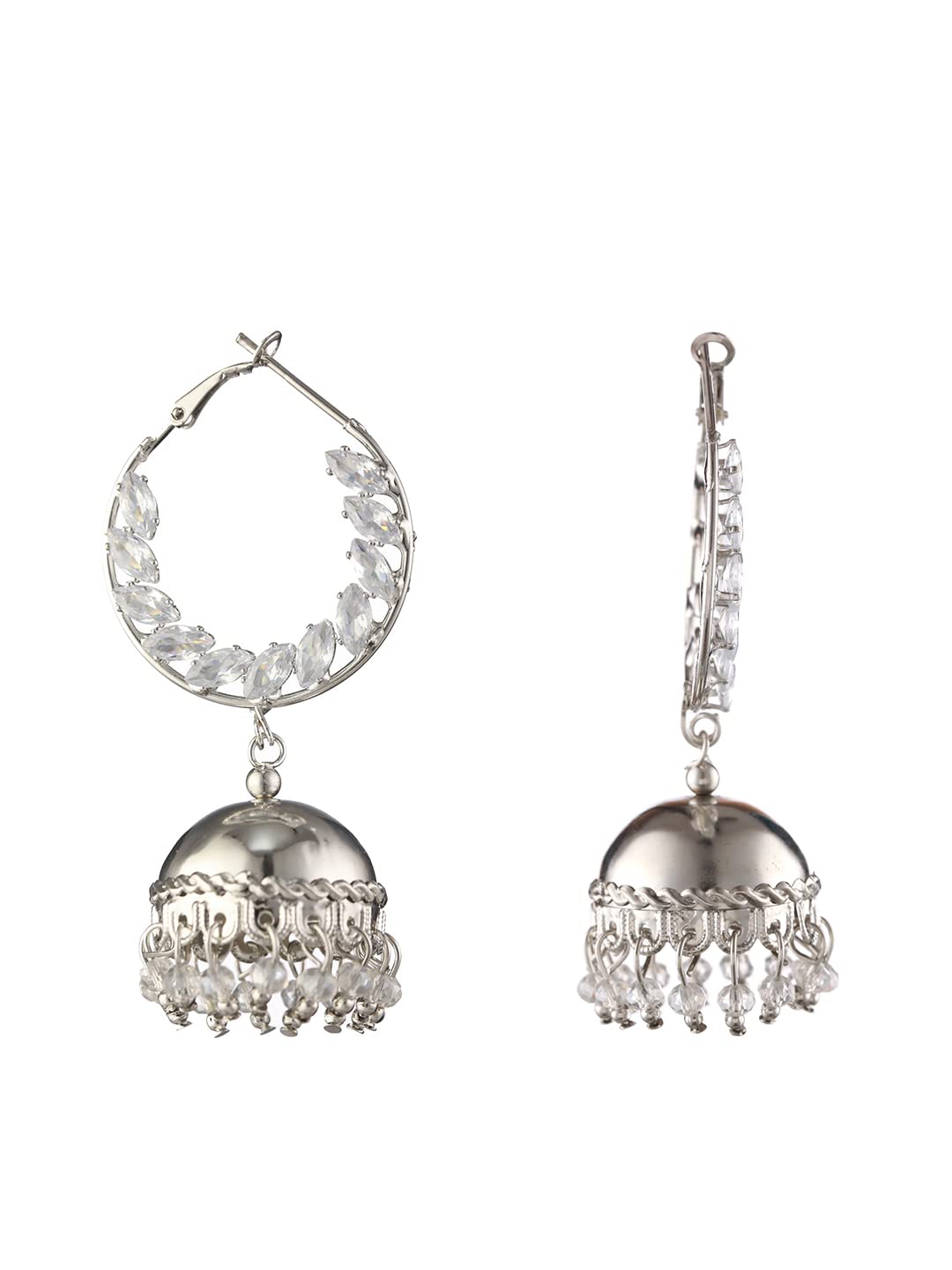 Women's Leaf-Cut AD Studded Hoop Jhumka Earrings