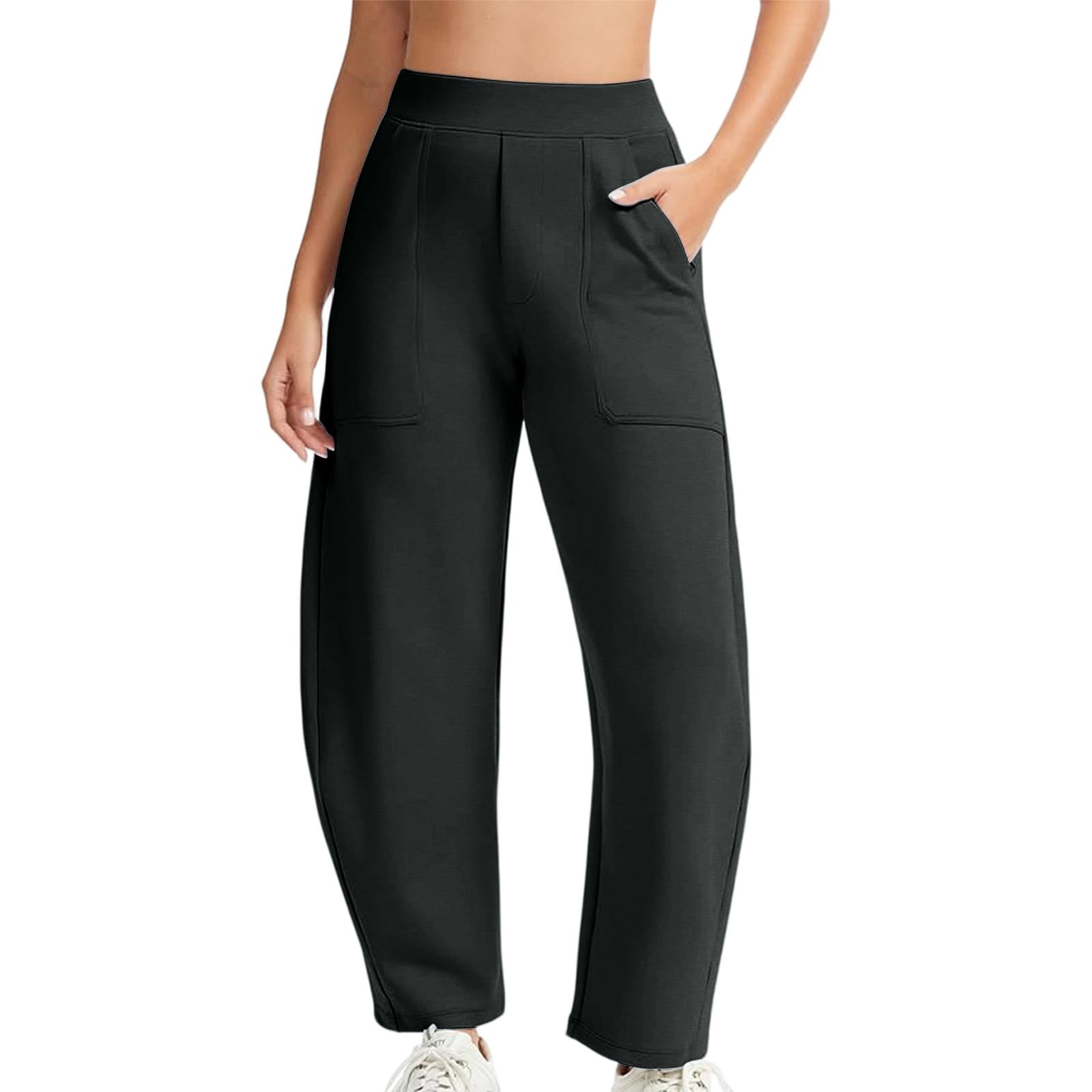 Generico Pantaloni Tuta Donna Pantaloni Baggy con Tasche Morbidi e Comodi Pantalone Jogger in Cotone Larghi e Leggeri Pant Lunghi Tinta Unita Pantalone Sportivi con Coulisse per Yoga e Fitness