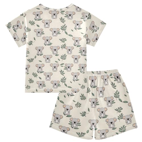 Pajama Sets Koala Leaf Pattern Short Sleeve Summer Sleepwear 2 Piece Pjs2