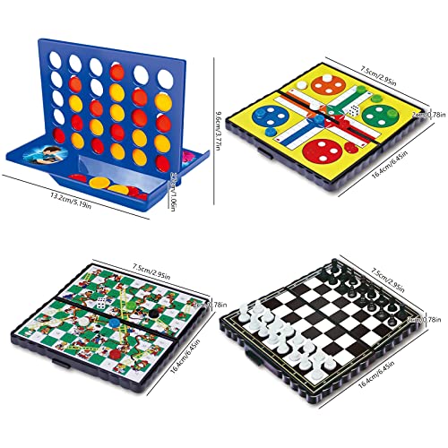 Four in a Row, Saijer 4 in a Line Game Line Up 4 Game Mini Board Games Connect Classic Connect Board Game Snake Chess Ludo International Chess Travel Games(4 Sets) - Image 3