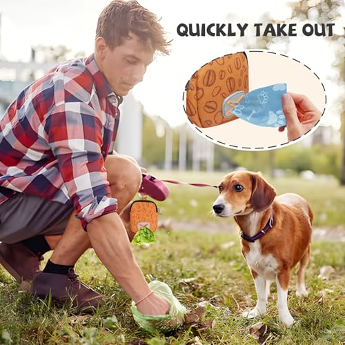 Image of Cute and Convenient Leash Attachment Dog Poop Bag Holder - Stylish Fashion Print Waste Bag Carrier,Coffee Beans,Medium