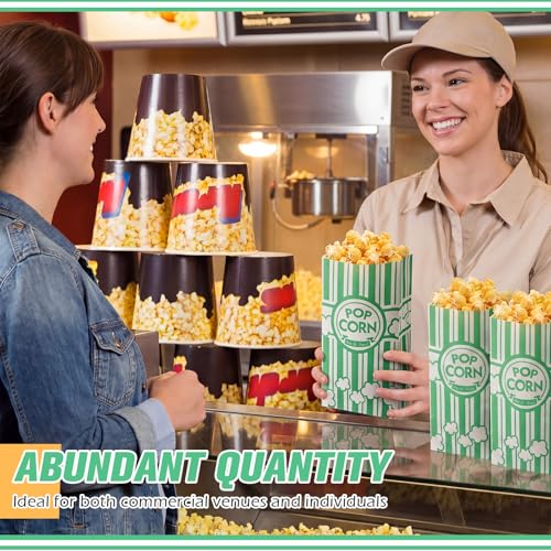 Image of Leinuosen Paper Popcorn Bags Bulk 2 oz Large Flat Bottom Boxes Disposable Container Sleeve Movie Night Popcorn Bucket for Retro Movie Themed Party Carnival Supplies (Green,200 Pcs)