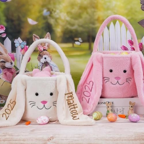 Personalized Easter Baskets for Kids, Custom Embroidered Bunny Ba...