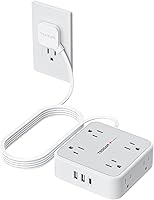 Vista 11 de TESSAN Cable de extensión de enchufe plano de 10 pies con múltiples tomas, regleta protectora de sobretensiones con 3 USB (1 USB C) 8 tomas