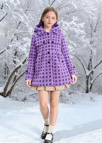 Image of Betusline Girls' Dress Coat, Kids Hoodie Wool Blend Coats Fall Winter Outerwear Peacoat,2-14 Years