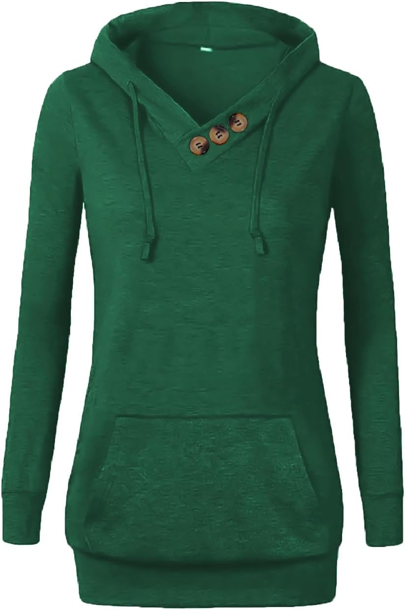 VOIANLIMO Women’s Sweatshirts Long Sleeve Button V-Neck Pockets Pullover Hoodies