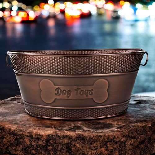 Brekx Indestructible Metal Dog Toy Bin - Copper Galvanized Storage Bin With Handles, Dog Toy Box For Dog Chew Toys thumb #1