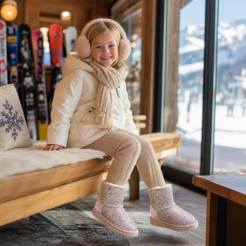 Image of Girls Winter Boots Toddler Girl Boots Warm Sparkle Sequin Outdoor Non-Slip Snow Boot for Little kids