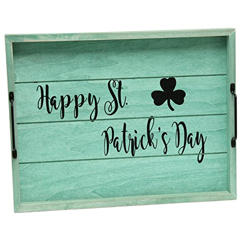 Elegant Designs HG2000-GSP Shamrock Clover Decorative Wood Serving Tray w/Handles, 15.50'' x 12'', Happy St. Patrick's Day, Green