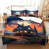 Paesaggio Della Casa Di Campagna Biancheria Da Letto 135X200 Cm 100% Microfibra, 3 Pezzi Copripiumino Con Cerniera E Federa - Antiallergico, A Prova Di Umidità, Resistente Agli Acari Dell-13287451963