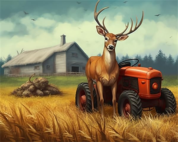 Puzzles for Adults 300 Pieces Jigsaw Puzzles Old Tractor and Deer Farm Formation Wooden DIY Home Decor Wall Art Game Toy Gift for Dad Mom Wife
