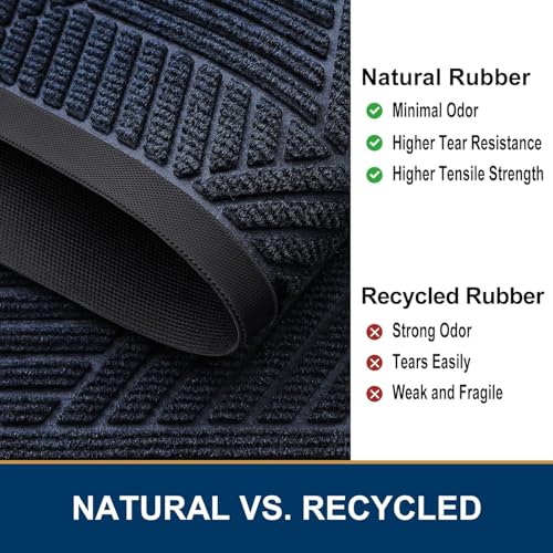 Image of Smiry Half Circle Front Door Mat Outside Entrance, Heavy Duty Sturdy Natural Rubber Doormat, Trap Dirt and Moisture, Low Profile Mats for Indoor Outdoor Entry, Irregular Triangle (35x23, Navy Blue)