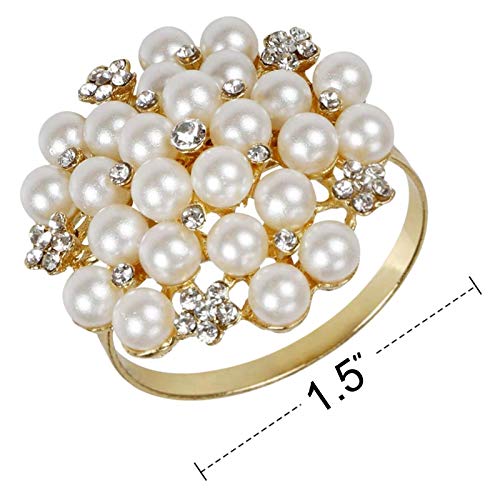 zorpia Napkin Rings Set of 6-Flower Pearl Rhinestone Napkin Ring Holder for Wedding Party Home Kitchen Dining Table Linen Accessories (6,Golden)