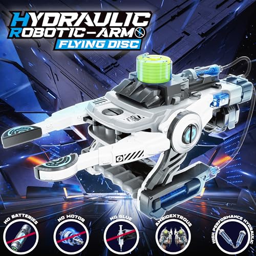 SMIESSKIDDO Hydraulic Robotic Arm - 106 Pcs Dual-Mode STEM Toy for Kids 8-12, Build & Launch Flying Disc | No Batteries, Safe Engineering Science Kit, Model Kits Gift for Boys & Girls 9 10 11 - Image 5