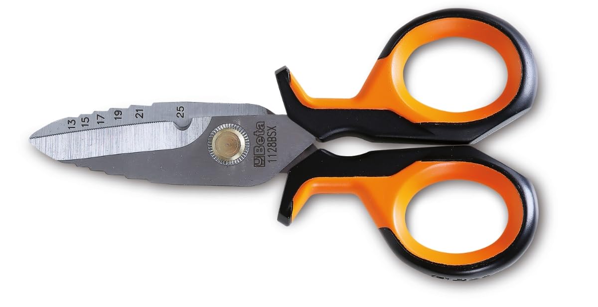 BETA 1128BSX Electrician Scissors with Graduated Router Profiles Stainless Steel with Case