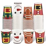 NatNarr 100 Stück Weihnachtspappbecher, 266 ml, Einweg-Kaffeetassen aus Papier, niedlicher Trinkbecher für heiße, kalte Tee, Getränke, Partyzubehör, 4 Stile