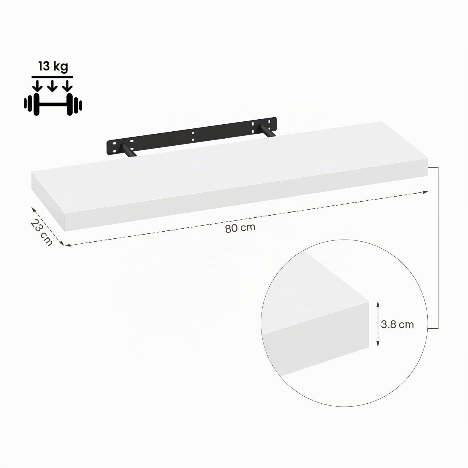 eSituro Étagère Murale, Étagère Flottante,Blanc,80x22.9x3.8cm, MDF 2er