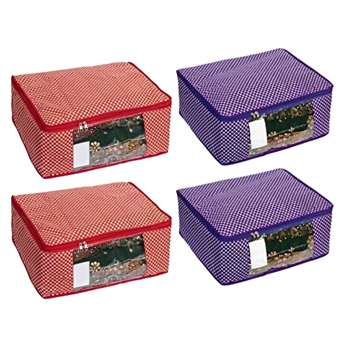 Image of Bag | Dress Cover | Cotton Saree Cover Closet Orgnizer /Saree Bags For Wardrobe Orgnizer Clothe Covers | Cotton Cloth Bag (Pack of 4, Red + Purple)