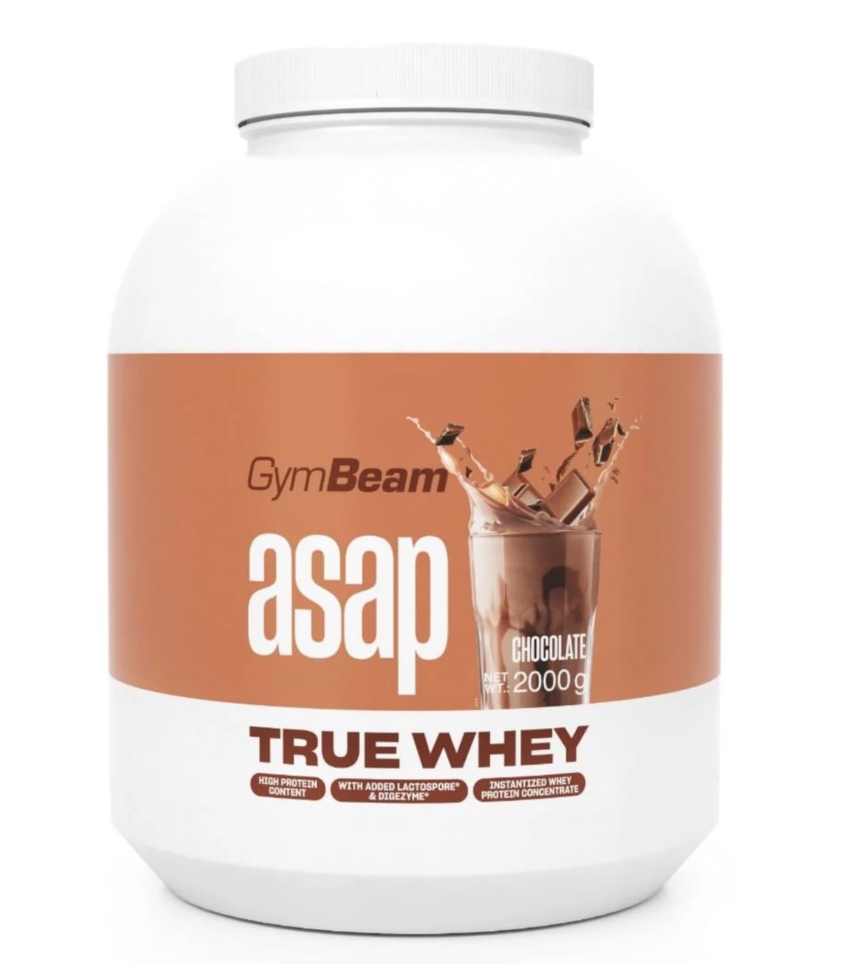 GymBeam Proteine in Polvere True Whey ProDigest - Proteine del Siero di Latte Concentrate con Enzimi Digestivi DigeZyme® e Probiotici Lactospore® - Alto Contenuto Proteico (2000 g, Cioccolato)