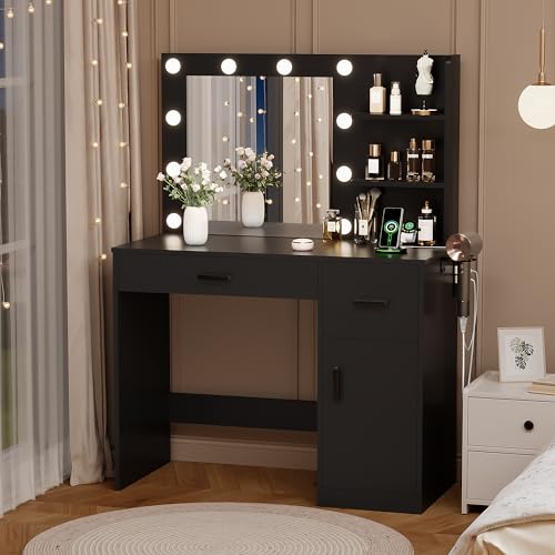 Image of YESHOMY 35.4 inch Makeup Vanity Desk with Mirror & Power Outlet, Black