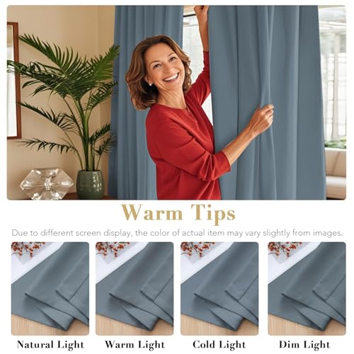 Image of H.VERSAILTEX Blue Back Tab Blackout Curtains 102 Inch Long for Living Room, Rod Pocket Room Darkening Thermal Insulated Black Out Curtains, 52 x 102 Inch, Stone Blue, 2 Panels