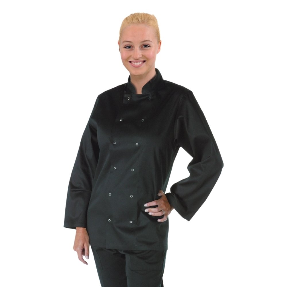 Whites Chefs Clothing A438-XS Whites Vegas Poly-Cotton Long Sleeve Chefs Jacket, Black, XS