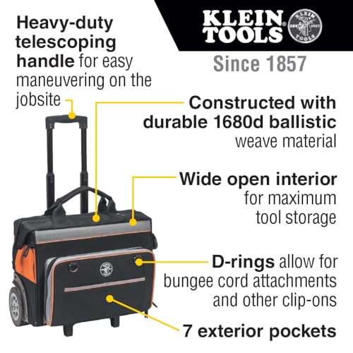 Klein Tools 55452RTB Tool Bag, Water Resistant Tool Storage Organizer Rolls on Rugged 6-Inch Wheels, 24 Pockets, Load Tested to 200-Pound by KLEIN TOOLS - Image 2