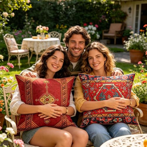Housse de coussin ethnique rétro et bohème multicolore pour le salon - 8