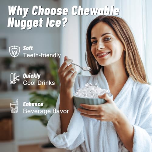 Image of Nugget Ice Maker Countertop with 7Lbs Storage, Ice /Water /Ice & Water Optional, 90Lbs /24H Pellet Crushed Chewable Ice Machine Stainless Steels with Self-Cleaning for Home Office Kitchen Party RV