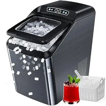 Freezimer DreamiceX2 | Nugget Ice Maker Countertop with Chewable Sonic Ice Self-Cleaning Quiet Thick Insulation Waterline Pebble Ice Machine Soft Ice Pellet Ice Makers 33lbs/24h, Stainless Black